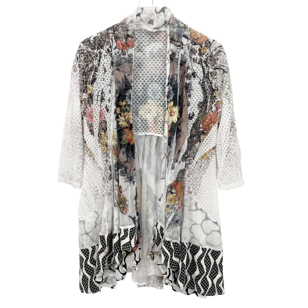 Kamana Cardigan Size S Floral Mixed Media Artsy Boho Fairy Lagenlook Open Duster